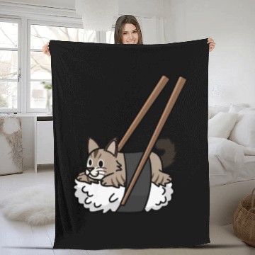 Discover Maine Cat Nigiri Sushi Fleece Blankets