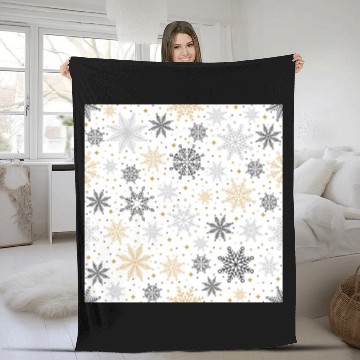 Discover Modern Snowflakes Pattern White Gold Fleece Blankets