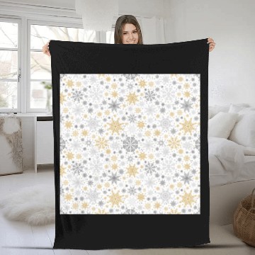 Discover Modern Snowflakes Pattern White Gold Fleece Blankets