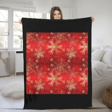 Discover Snowflakes Pattern Red Gold Fleece Blankets