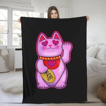 Discover Cute Maneki Neko Romance Cat Fleece Blankets