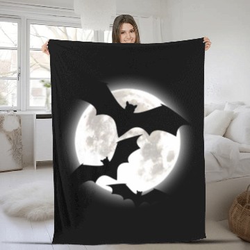 Discover Bat MOON Pumpkin Trick or Treat Funny Halloween Fleece Blankets