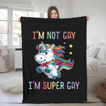Discover LGBT Funny Rainbow Unicorn Super Gay Lesbian Pride Fleece Blankets