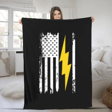 Discover Cool Lightning Bolt And Flag Electrician Fleece Blankets