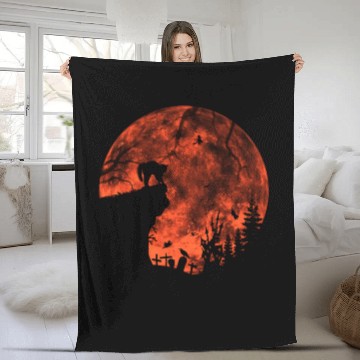Discover Cat Red Moon trick or treat Bats Forest Funny Fleece Blankets