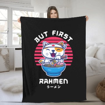 Discover But First Ramen Cat Japan Kawaii Fleece Blankets