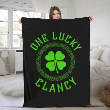 Discover One Lucky Clancy Irish Family 4 Leaf Clover Fleece Blankets