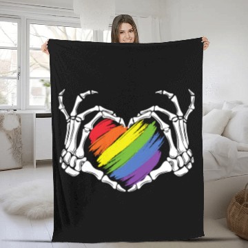 Discover LGBT Gay Pride Zombie Skeleton Hand Heart Hallowee Fleece Blankets