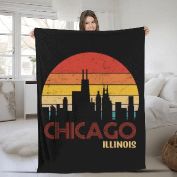 Discover Chicago Illinois City Fleece Blankets