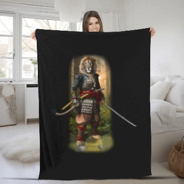 Discover Exclusive Hand Drawn Samurai Lion Fleece Blankets