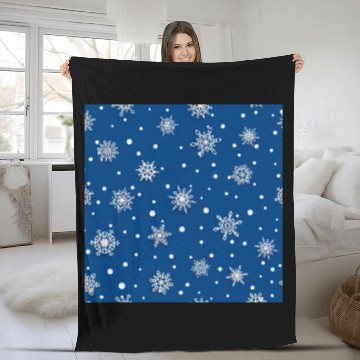 Discover Modern Navy Blue Snowflakes Pattern Fleece Blankets