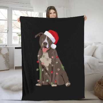 Discover Pittie Pitbull Christmas Lights Xmas Dog Lover Fleece Blankets