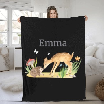 Discover Forest Animal Deer Hedgehog Flowers Name Emma Fleece Blankets