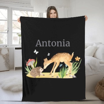 Discover Forest Animal Deer Hedgehog Flowers Name Antonia Fleece Blankets