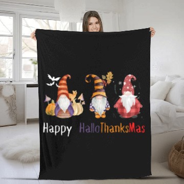 Discover happy hallo thanksmas Thanksgiving gnome Funny Fleece Blankets