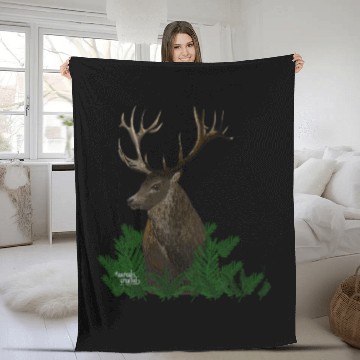 Discover Deer in a green forest Fleece Blankets