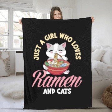 Discover Just A Girl Who Loves Ramen And Cats Fleece Blankets