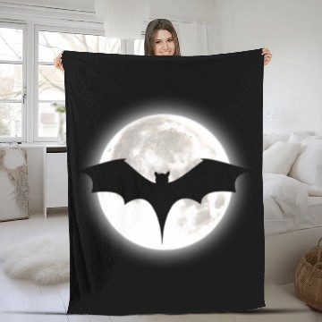 Discover Bat MOON Pumpkin Trick or Treat Funny Halloween Fleece Blankets
