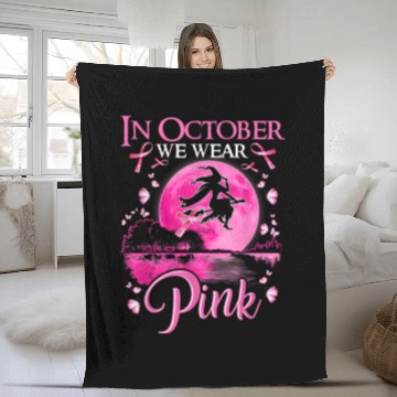 Discover In October We Wear Pink Ribbon Witch Halloween Fleece Blankets
