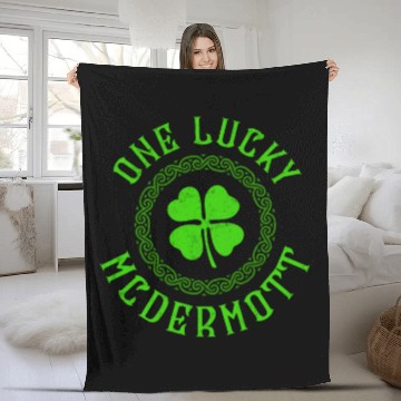 Discover One Lucky McDermott Irish Family Four Leaf Clover Fleece Blankets