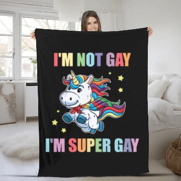 Discover LGBT Funny Rainbow Unicorn Super Gay Lesbian Pride Fleece Blankets