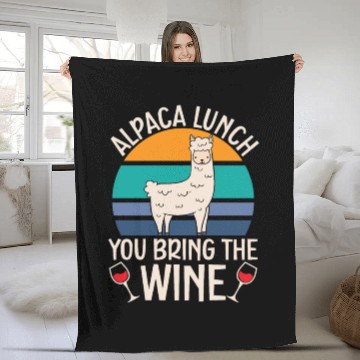Discover Alpaca Lunch You Bring The Wine Drinker Llama Fleece Blankets