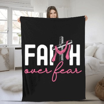 Discover Faith Over Fear Breast Cancer Awareness Support Fleece Blankets