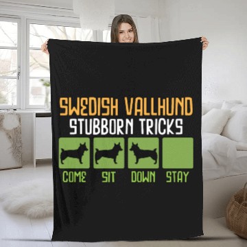 Discover Swedish Vallhund Stubborn Tricks Funny Saying Fleece Blankets