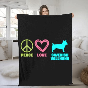 Discover Swedish Vallhund Mom Peace Love Saying Fleece Blankets