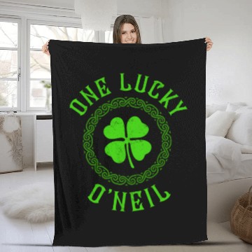 Discover One Lucky O'Neil Irish Family Four Leaf Clover Fleece Blankets