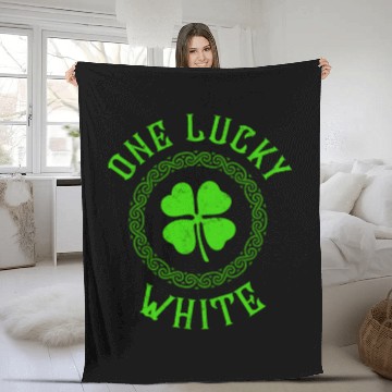 Discover One Lucky White Irish Family Four Leaf Clover Fleece Blankets