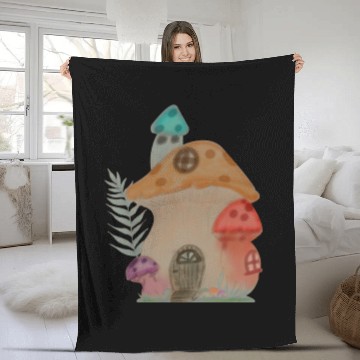 Discover Mushroom house Fleece Blankets