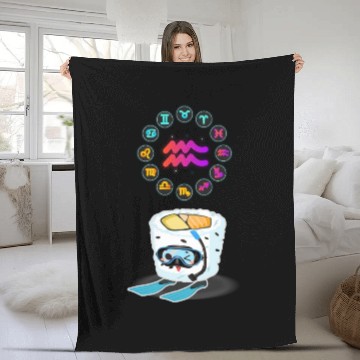 Discover Japanese Sushi Funny Aquarius Zodiac Sushi Lover Fleece Blankets