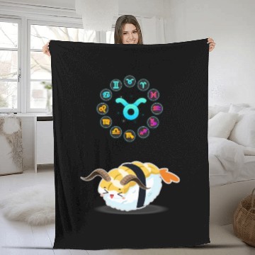 Discover Japanese Sushi Funny Taurus Zodiac Sushi Lover Pun Fleece Blankets