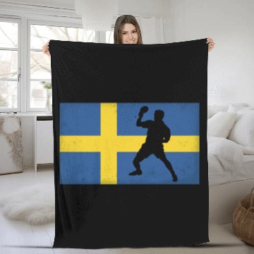 Discover Sweden Table Tennis Player Swedish Flag Fleece Blankets