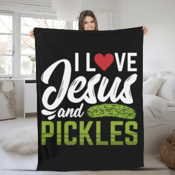 Discover I Love Jesus And Pickles Fleece Blankets