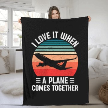 Discover Airline Pilot Plane Comes Together Aircraft Pun Fleece Blankets