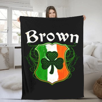 Discover Brown Irish Surname Ireland Flag Shield Shamrock Fleece Blankets
