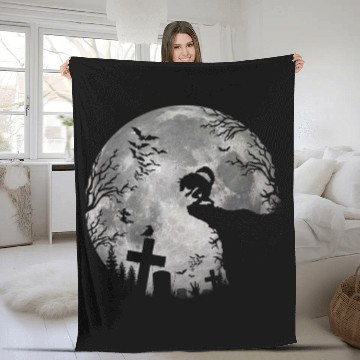 Discover Halloween Werewolf Full Moon Bats and Black trick Fleece Blankets