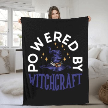 Discover Powered By Witchcraft Witch Hat Spooky Sorcery Fleece Blankets