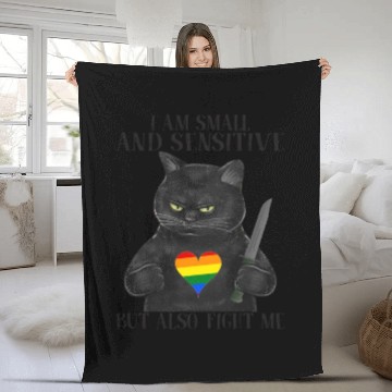 Discover LGBT Black Cat Knife Rainbow Heart Gay Pride Flag Fleece Blankets