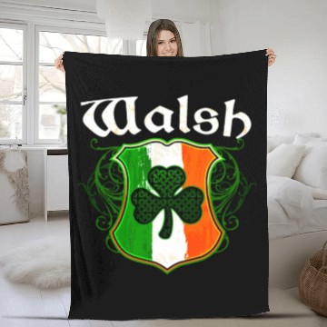 Discover Walsh Irish Surname Ireland Flag Shield Shamrock Fleece Blankets