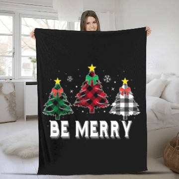 Discover Be Merry Christmas Tree Buffalo Plaid Family Fleece Blankets