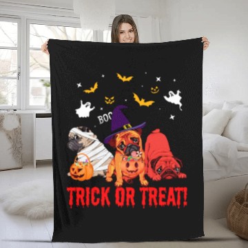 Discover Trick Or Treat Pug Dog Halloween Fleece Blankets