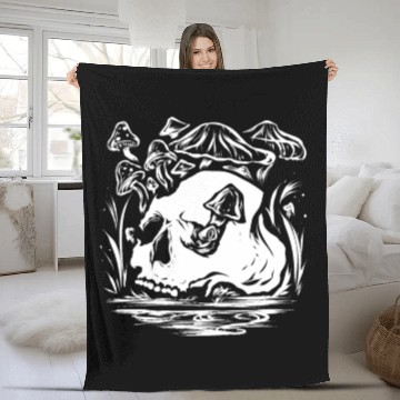 Discover Psychedelic Space Shroom Skull Fleece Blankets