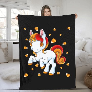 Discover Halloween Unicorn Pony Candy Corn Halloween Fleece Blankets