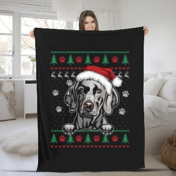 Discover Weimaraner Christmas Ugly Sweater Funny Dog Lover Fleece Blankets