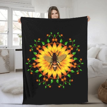 Discover Save honey bees protect environment sunflower Apia Fleece Blankets