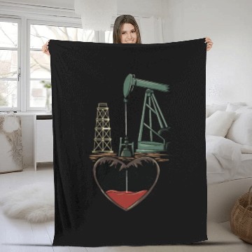 Discover Oil rig with heart Design for Oilfield Worker Fleece Blankets
