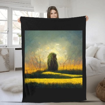 Discover Lion meditate on sunrise, painting Fleece Blankets